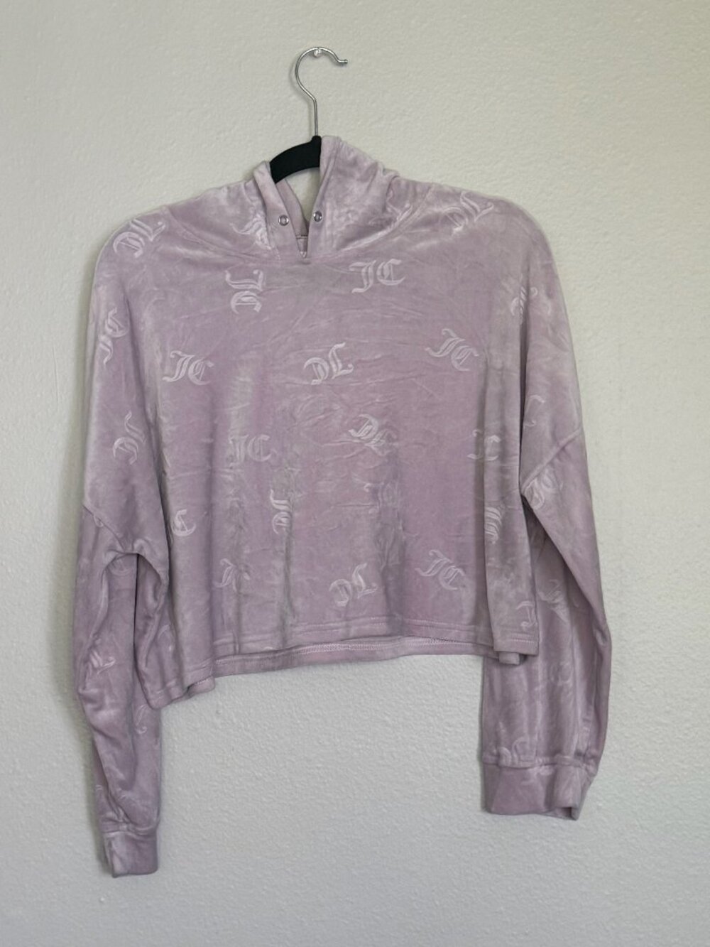 Juicy Couture Velour Cropped Hoodie XL Lavender Purple Monogram Sleepwear